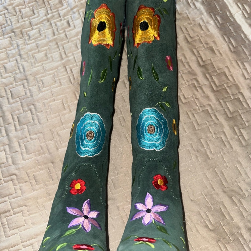 DINGO Women’s Flower Power Suede Tall Western Boots in Green - Picture 3 of 6